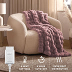 Sunbeam Heated Violet Throw Bubble Faux Fur Luxury Collection 4 Heat Settings 50x70