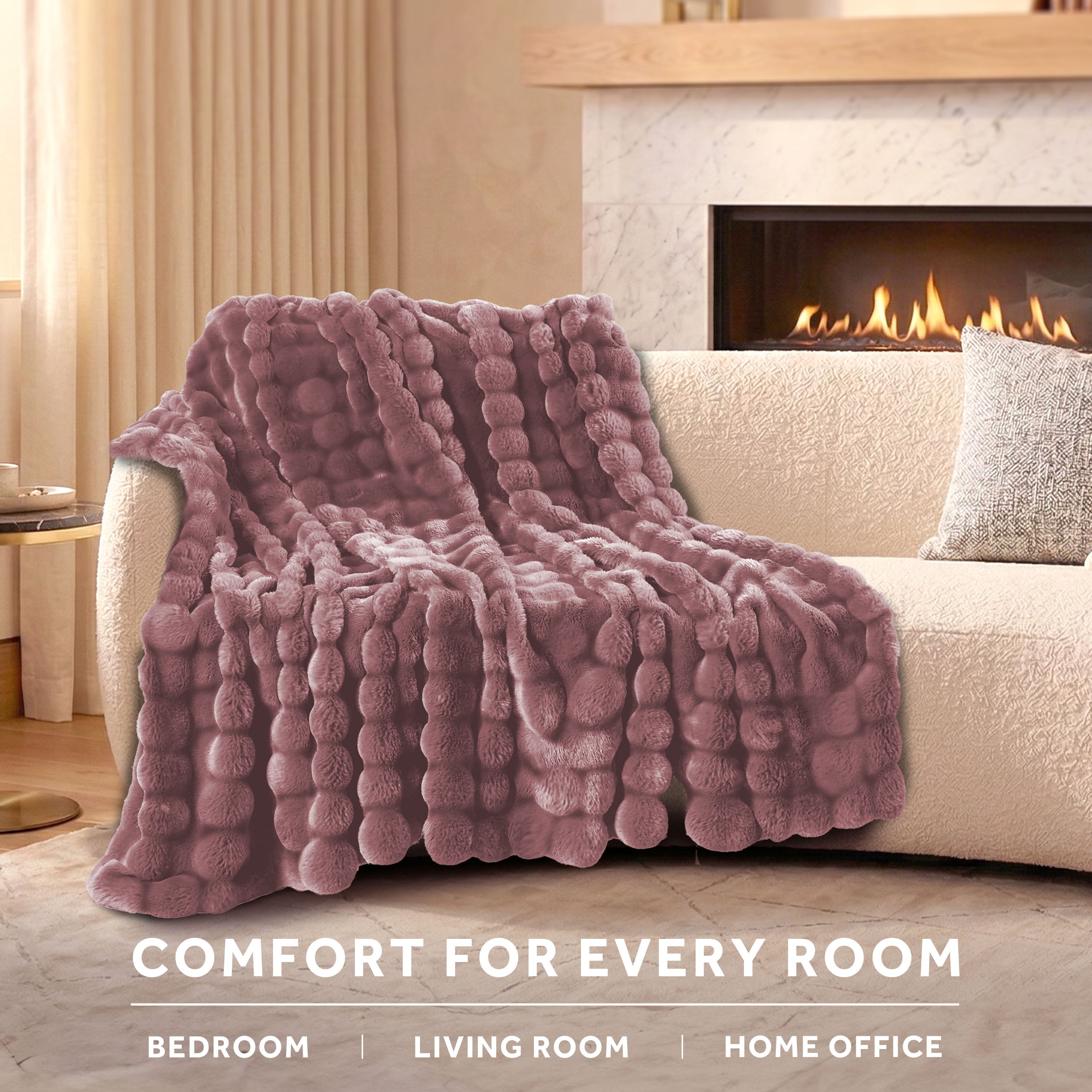 Sunbeam Heated Violet Throw Bubble Faux Fur Luxury Collection 4 Heat Settings 50x70