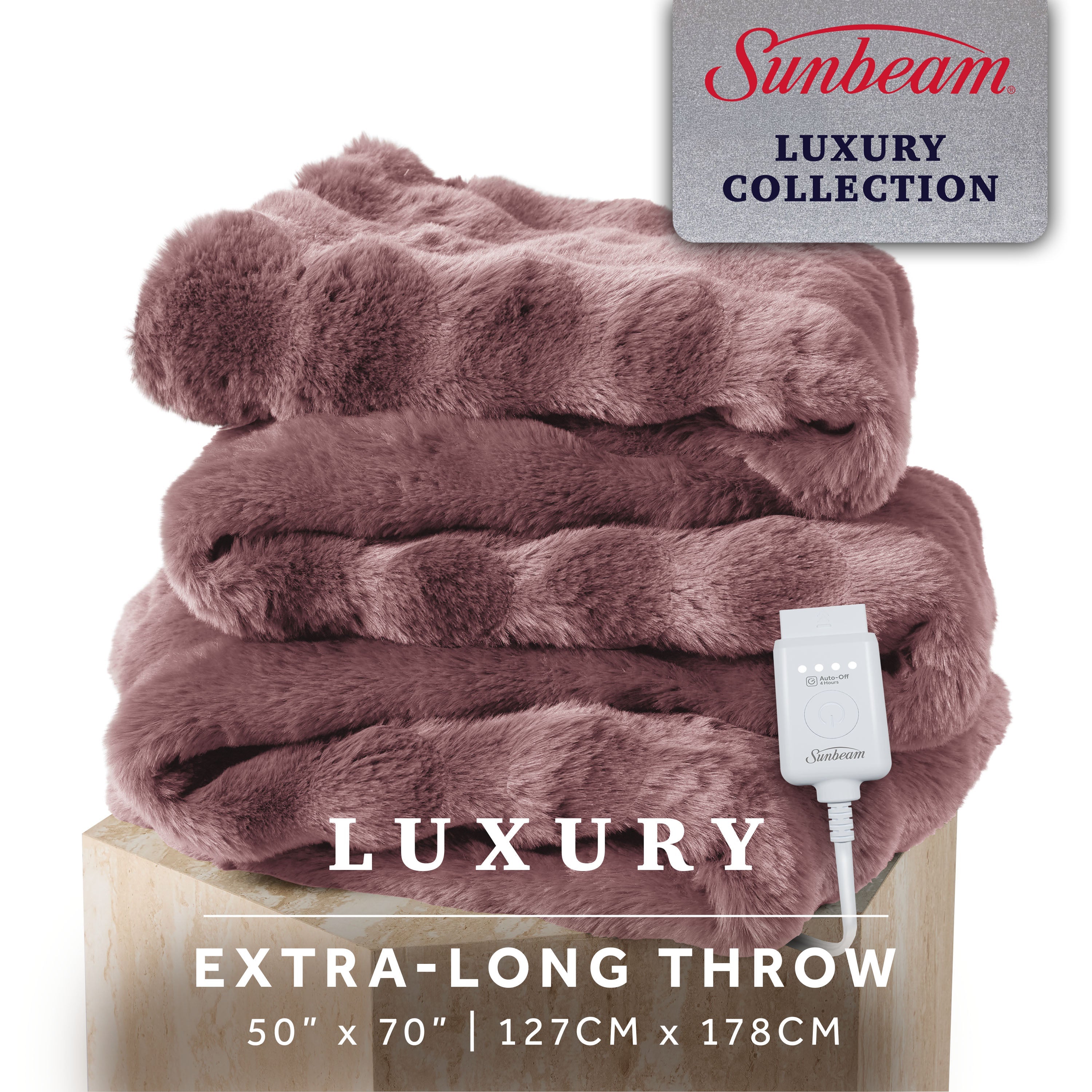 Sunbeam Heated Violet Throw Bubble Faux Fur Luxury Collection 4 Heat Settings 50x70