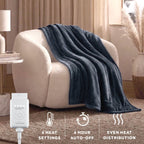Sunbeam Heated Dark Navy Throw Luxe Plush Luxury Collection 4 Heat Settings 50x70