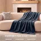 Sunbeam Heated Dark Navy Throw Luxe Plush Luxury Collection 4 Heat Settings 50x70