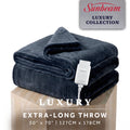 Sunbeam Heated Dark Navy Throw Luxe Plush Luxury Collection 4 Heat Settings 50x70