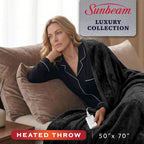 Sunbeam Heated Black Throw Luxe Plush Luxury Collection 4 Heat Settings 50x70