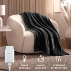 Sunbeam Heated Black Throw Luxe Plush Luxury Collection 4 Heat Settings 50x70