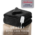 Sunbeam Heated Black Throw Luxe Plush Luxury Collection 4 Heat Settings 50x70
