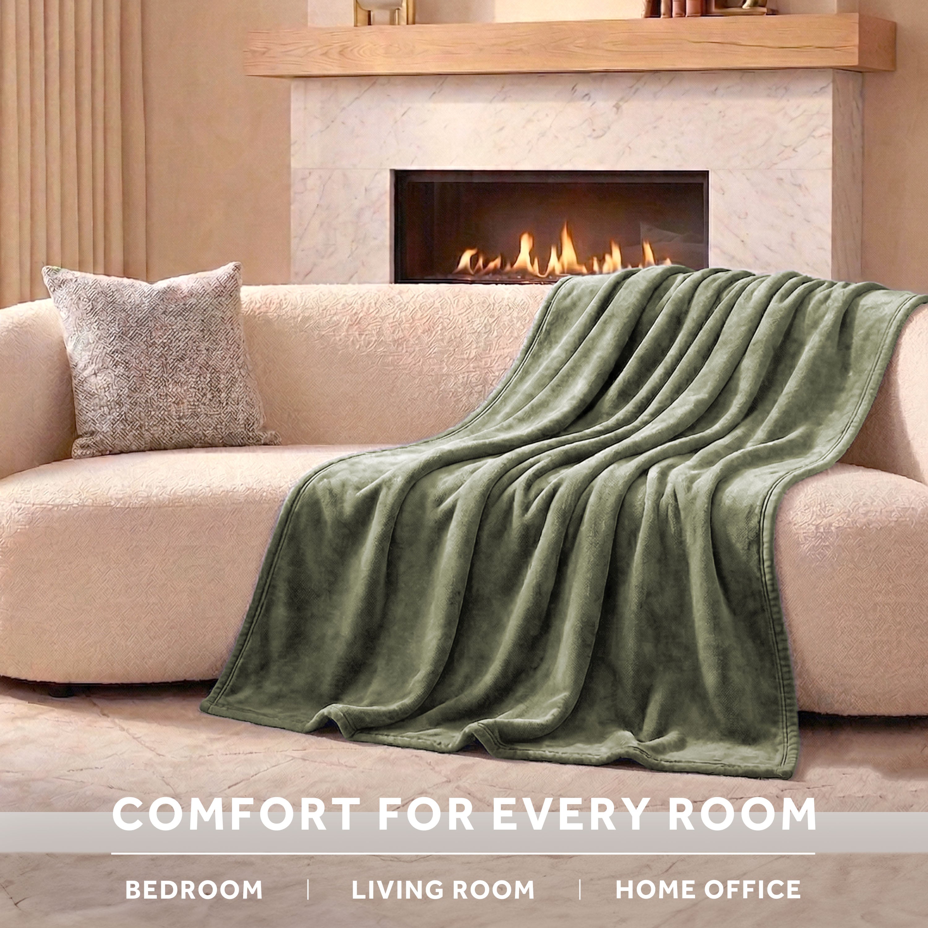 Sunbeam Heated Sage Throw Luxe Plush Luxury Collection 4 Heat Settings 50x70