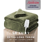 Sunbeam Heated Sage Throw Luxe Plush Luxury Collection 4 Heat Settings 50x70