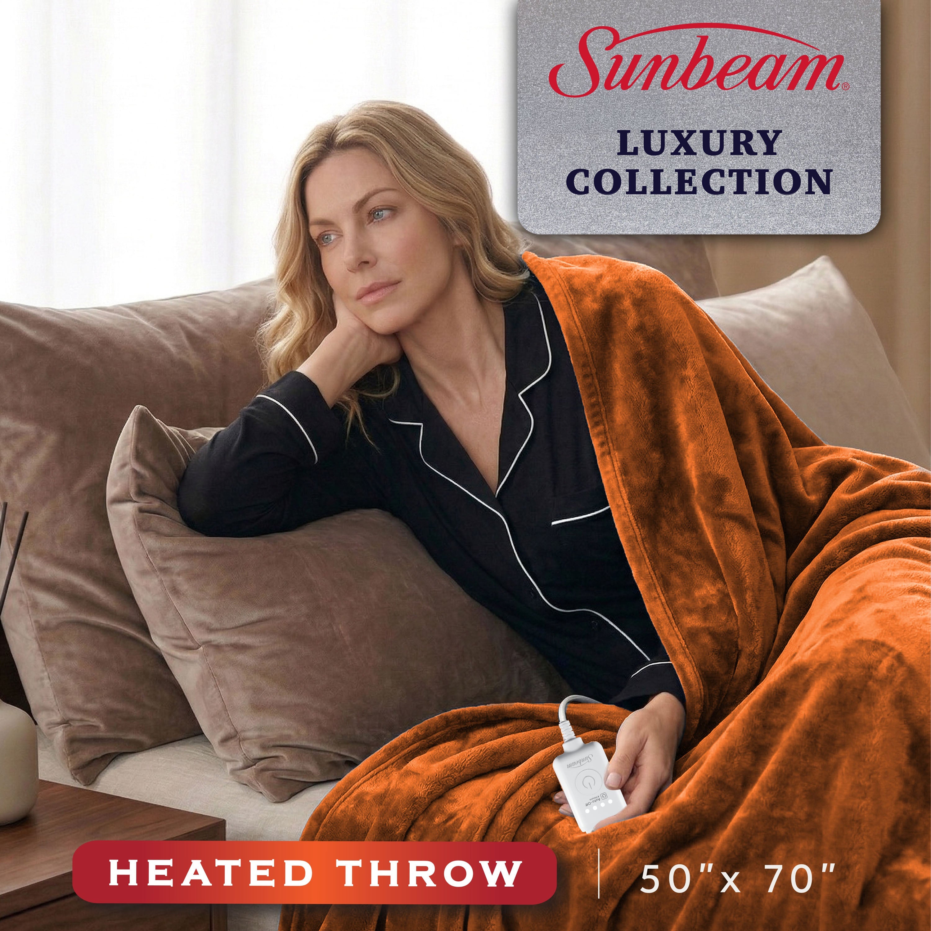 Sunbeam Heated Gingerbread Throw Luxe Plush Luxury Collection 4 Heat Settings 50x70