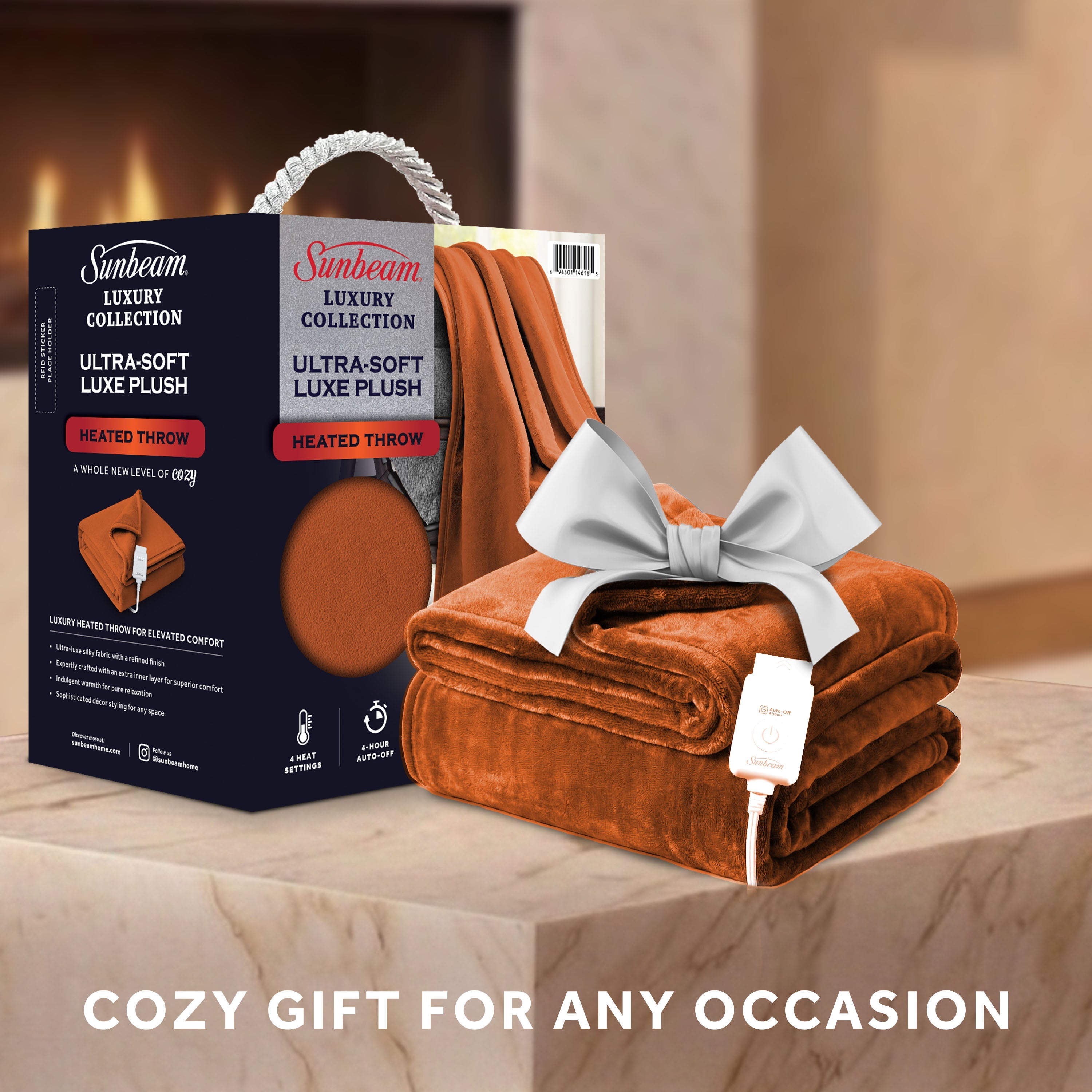 Sunbeam Heated Gingerbread Throw Luxe Plush Luxury Collection 4 Heat Settings 50x70
