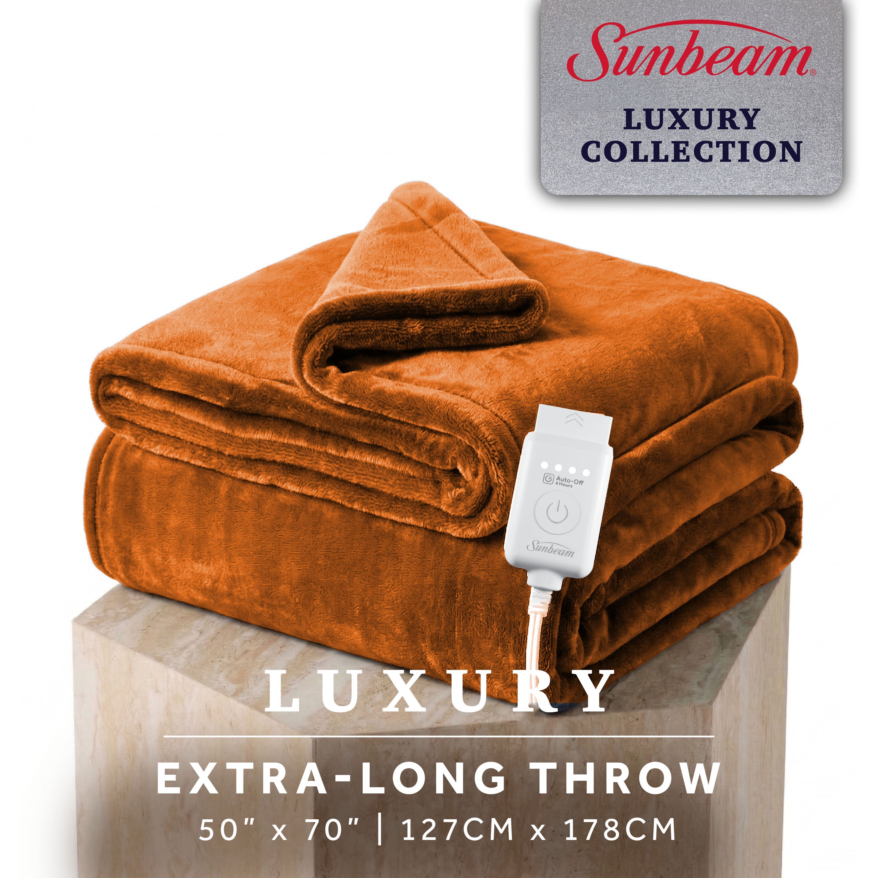 Sunbeam Heated Gingerbread Throw Luxe Plush Luxury Collection 4 Heat Settings 50x70
