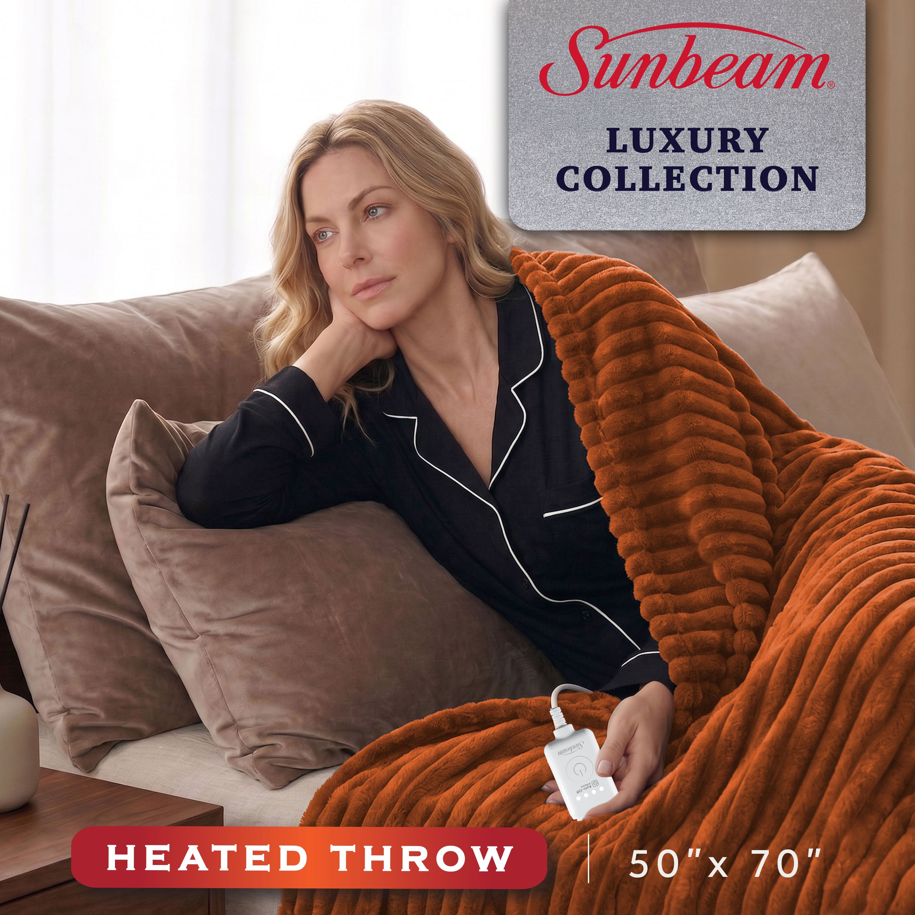 Sunbeam Heated Gingerbread Throw Channeled Faux Fur 4 Heat Settings 50x70