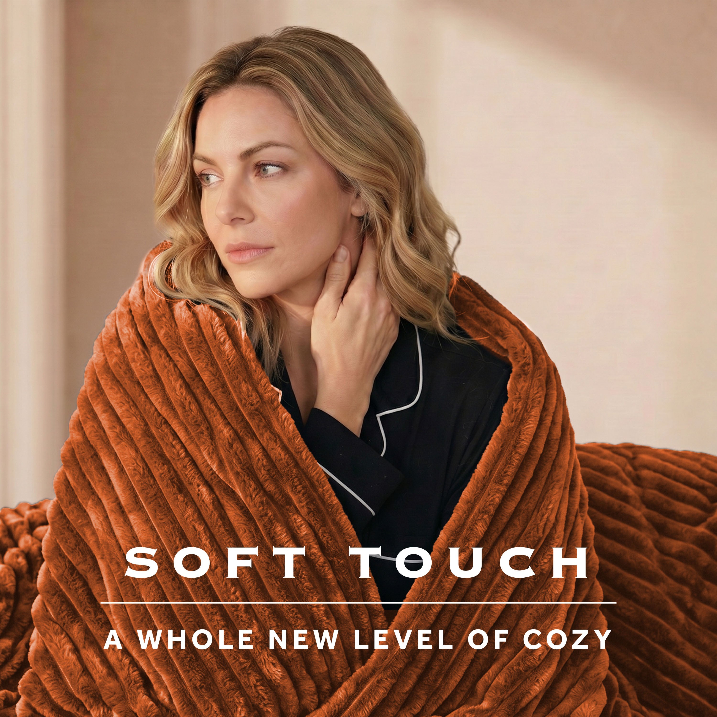 Sunbeam Heated Gingerbread Throw Channeled Faux Fur 4 Heat Settings 50x70