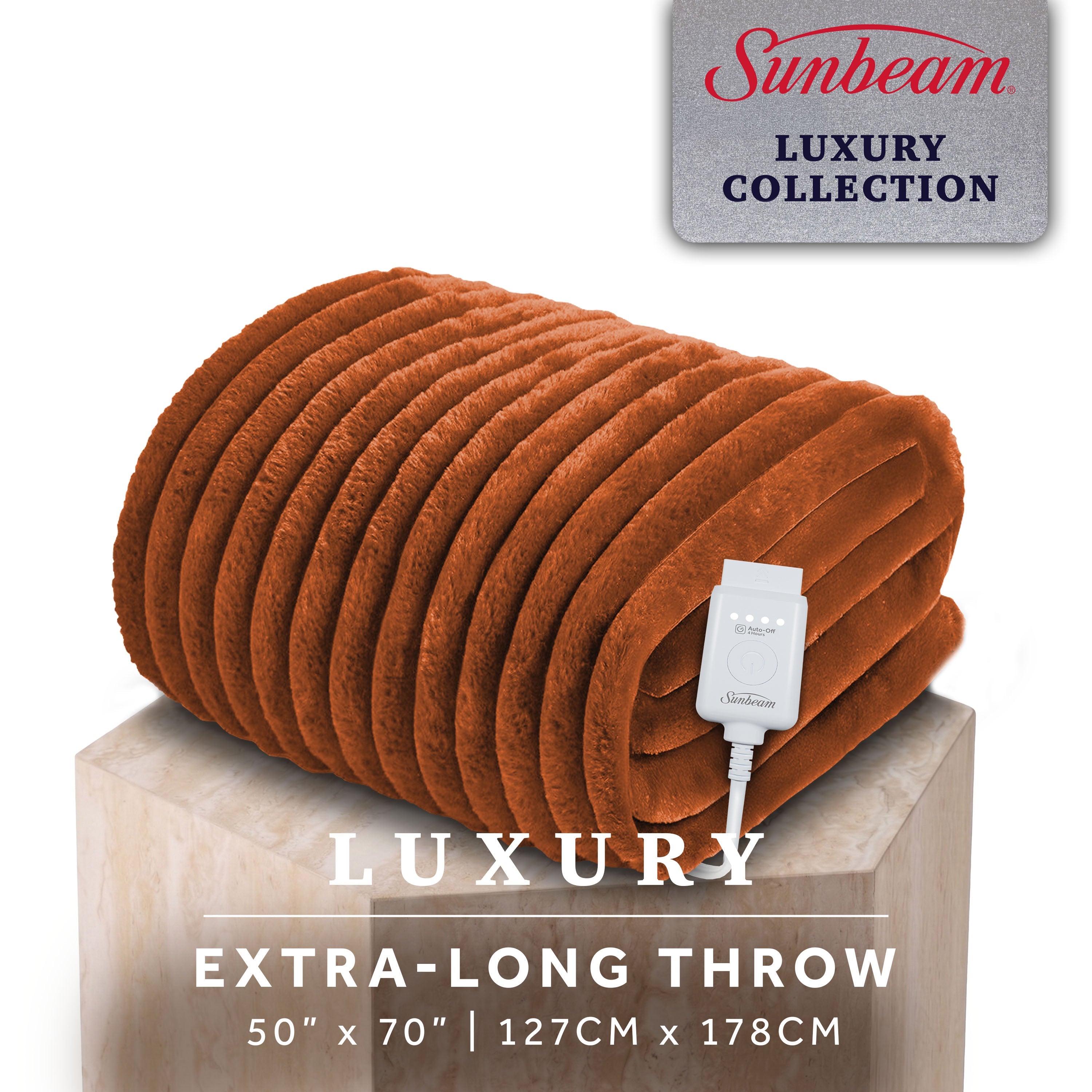 Sunbeam Heated Gingerbread Throw Channeled Faux Fur 4 Heat Settings 50x70