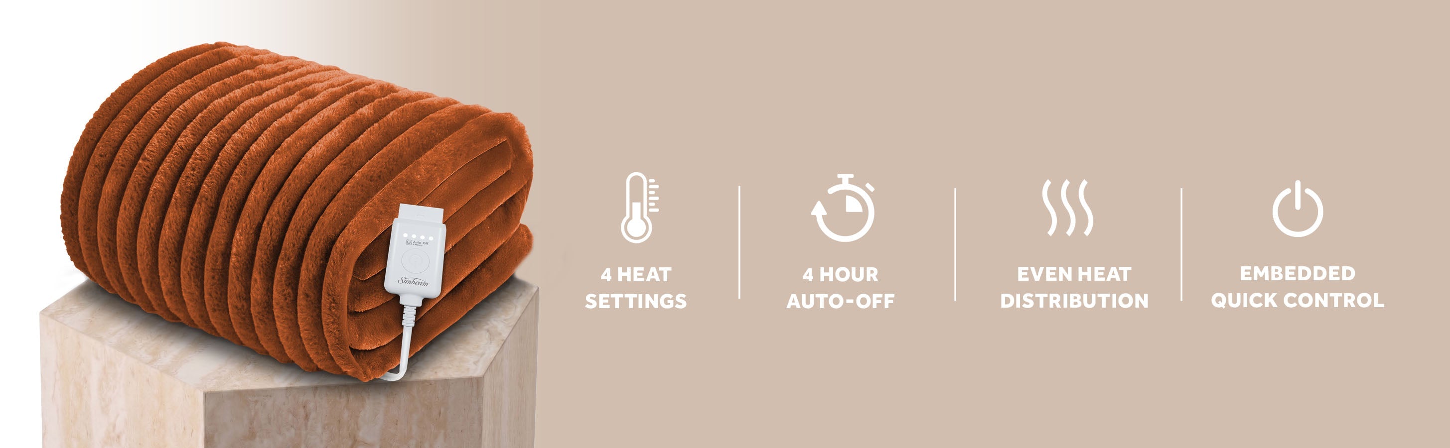 Sunbeam Heated Gingerbread Throw Channeled Faux Fur 4 Heat Settings 50x70