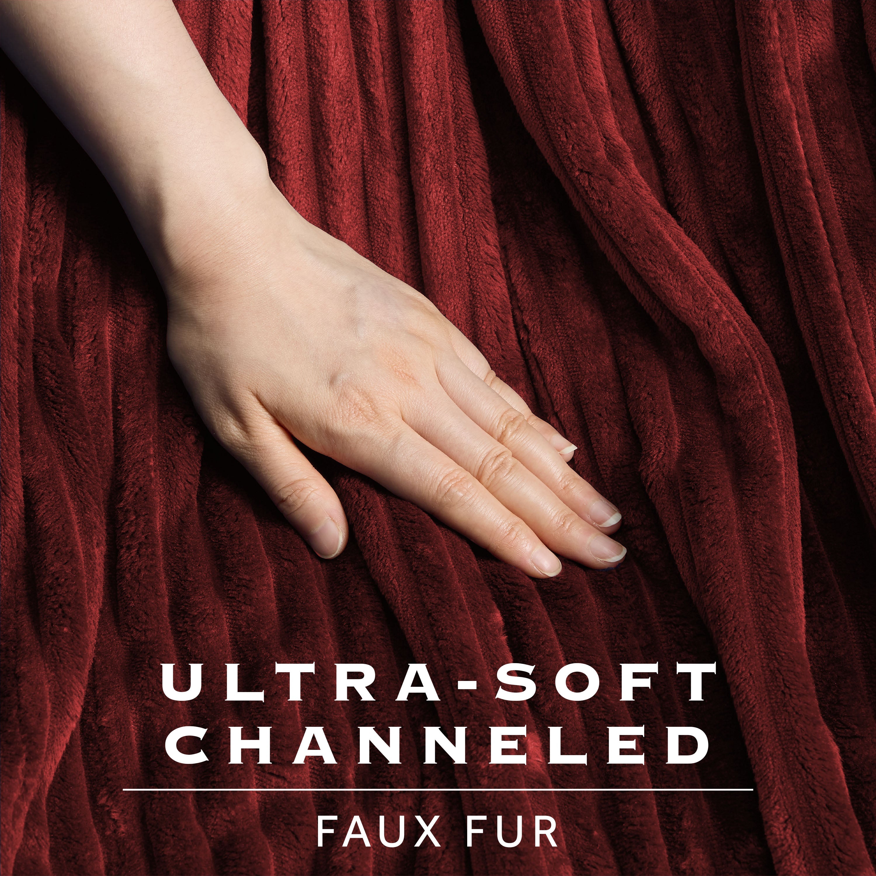 Sunbeam Heated Maroon Throw Channeled Faux Fur 4 Heat Settings 50x70