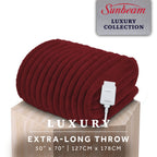 Sunbeam Heated Maroon Throw Channeled Faux Fur 4 Heat Settings 50x70