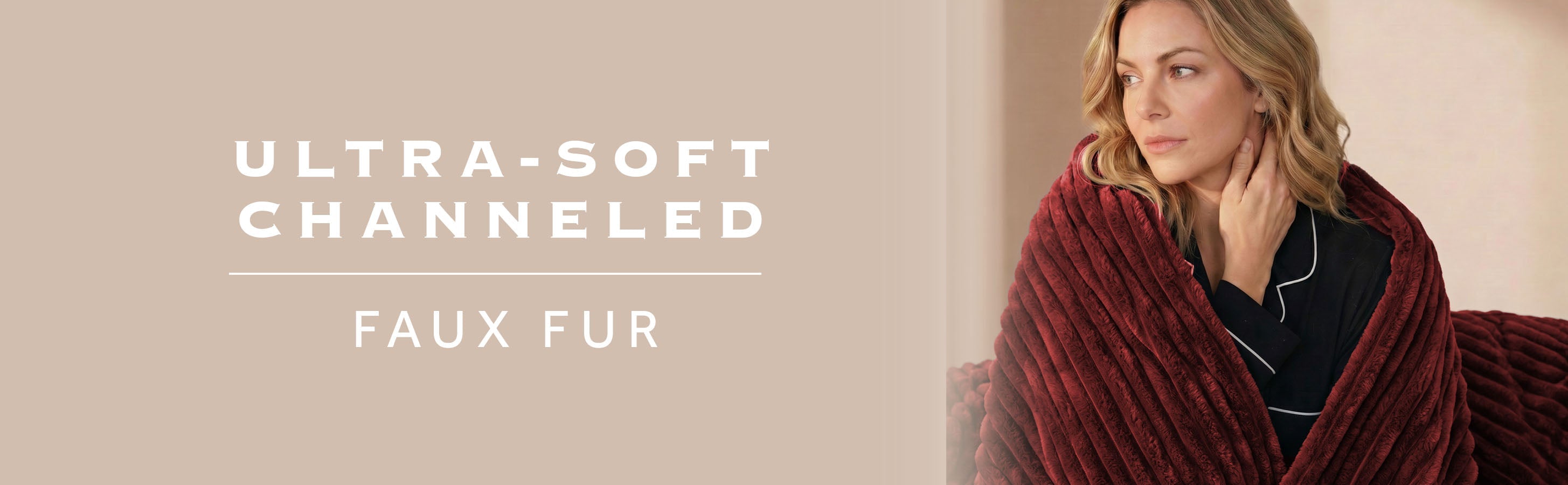 Sunbeam Heated Maroon Throw Channeled Faux Fur 4 Heat Settings 50x70
