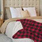 Sunbeam Heated Red Black Buffalo Throw Blanket Microplush 4 Heat Settings 50x70