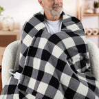 Sunbeam Heated Black White Buffalo Throw Blanket Microplush 4 Heat Settings 50x70