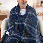 Sunbeam Heated Midnight Blue Belfast Plaid Throw Blanket Microplush 4 Heat 50x70