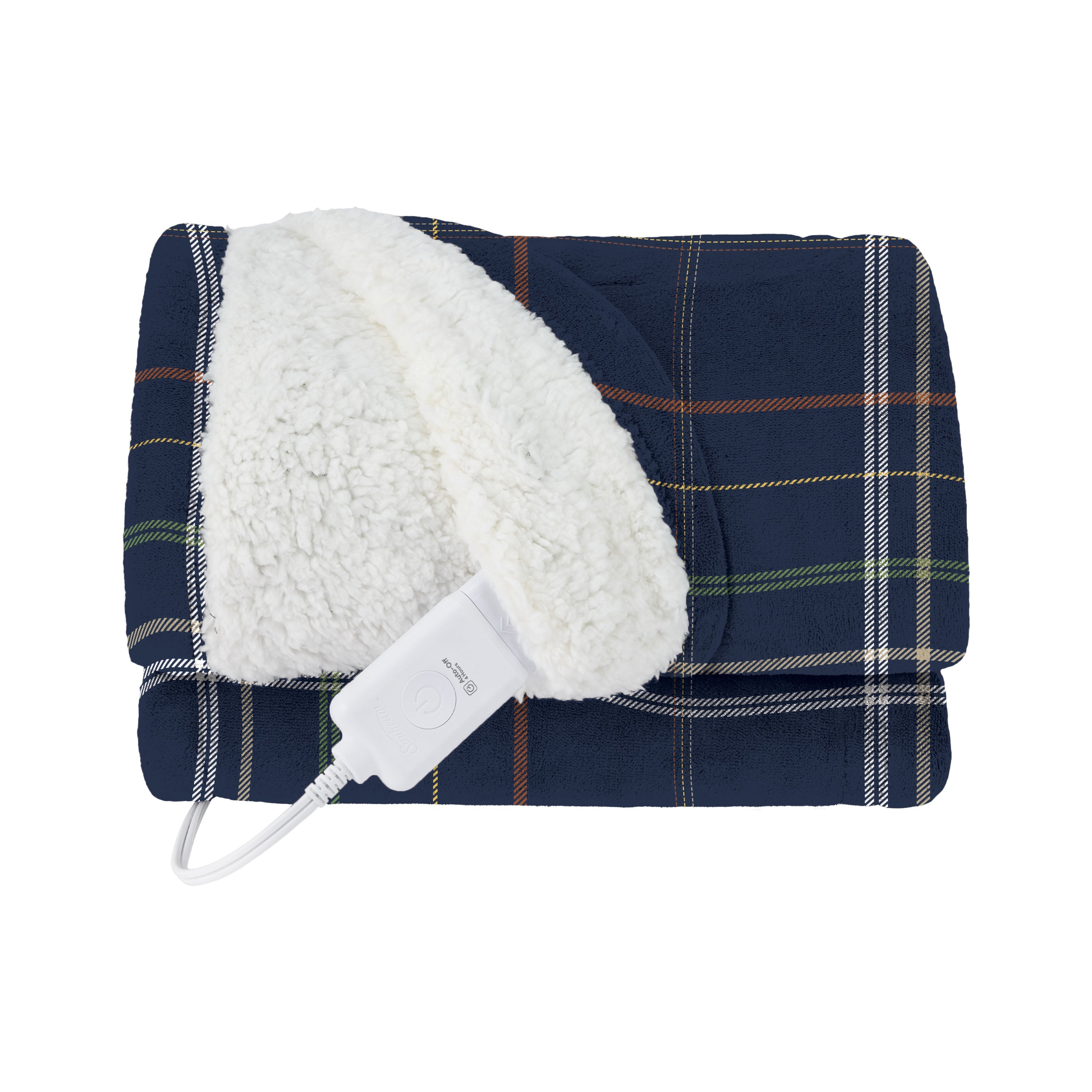 Sunbeam Heated Midnight Blue Belfast Plaid Throw Blanket Microplush 4 Heat 50x70