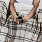 Sunbeam Heated Black Plaid Throw Microplush Faux Shearling 4 Heat 50x70