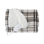 Sunbeam Heated Black Plaid Throw Microplush Faux Shearling 4 Heat 50x70