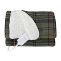 Sunbeam Heated Olive Plaid Throw Blanket Microplush Faux Shearling 4 Heat 50x70