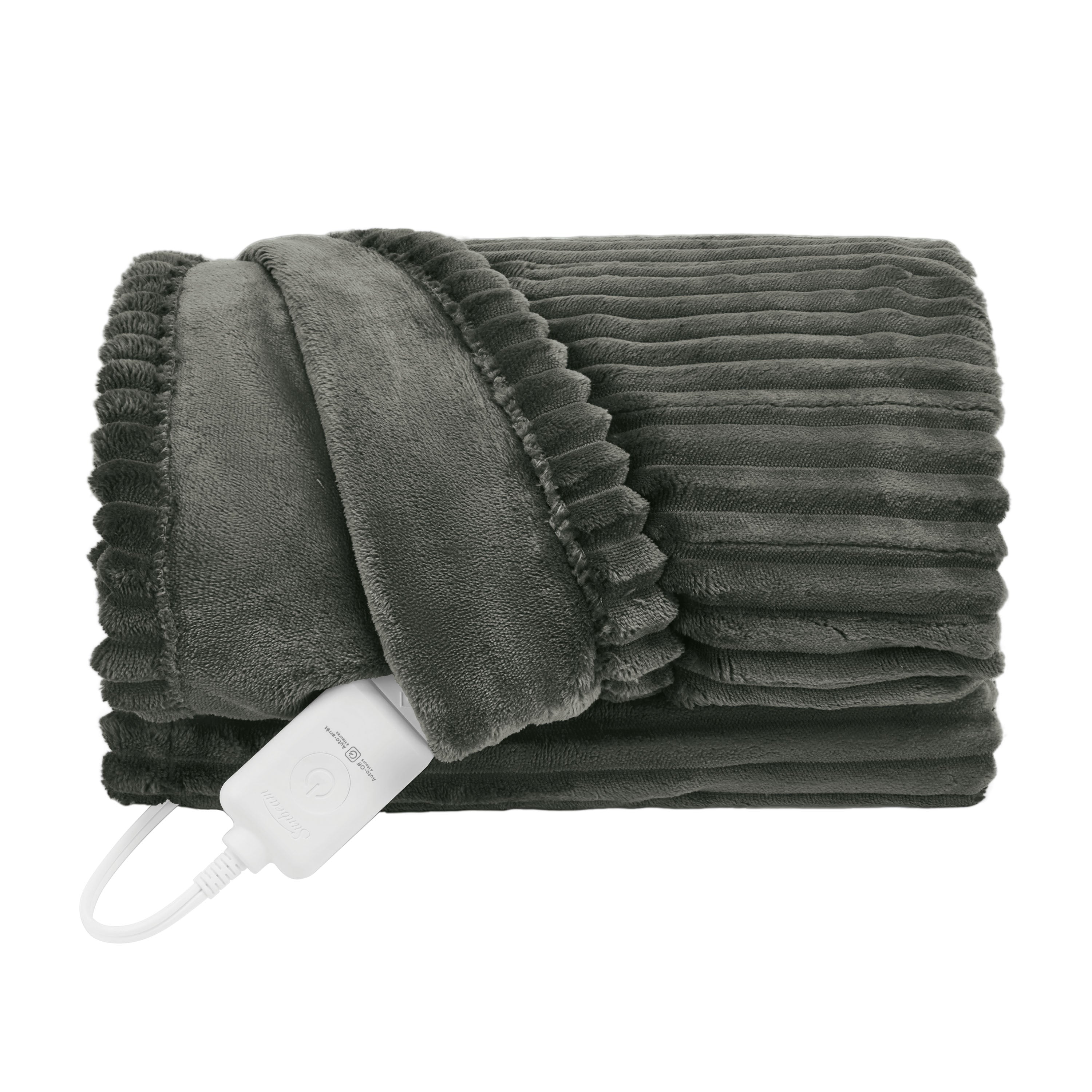 Sunbeam Heated Brushed Nickel Throw Blanket Textured Velvet 4 Heat 50x70
