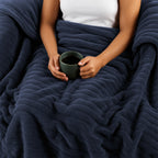 Sunbeam Heated Big Blue Throw Blanket Textured Velvet 4 Heat Settings 50x70