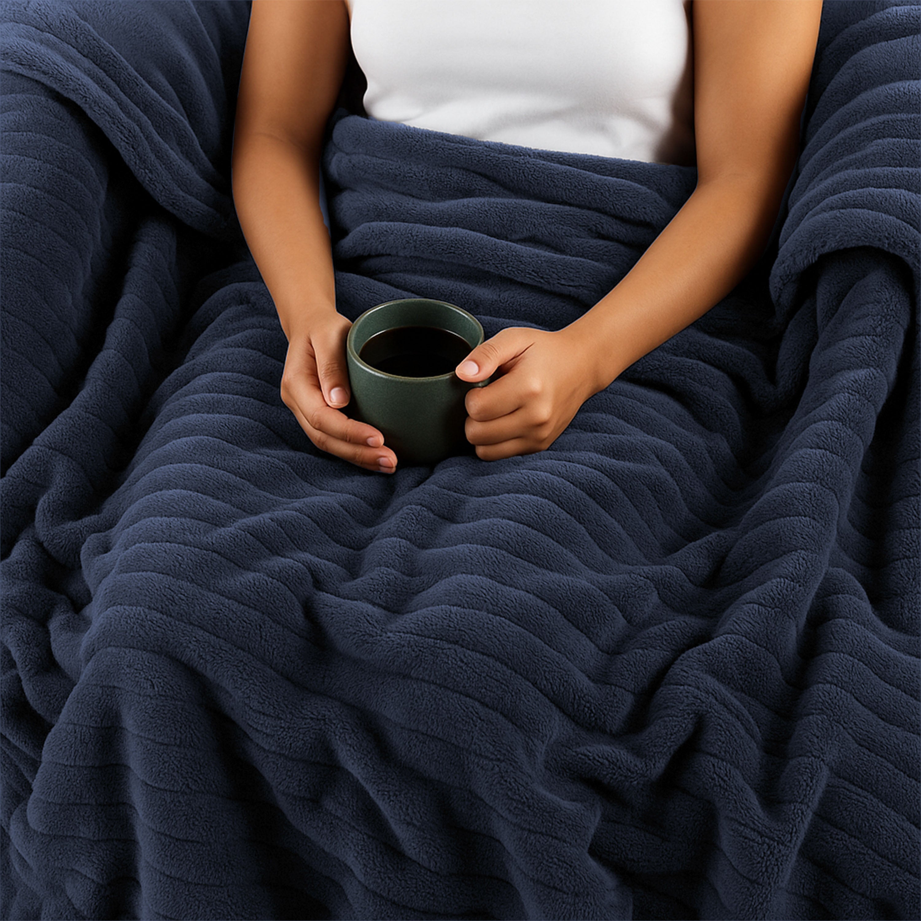 Sunbeam Heated Big Blue Throw Blanket Textured Velvet 4 Heat Settings 50x70