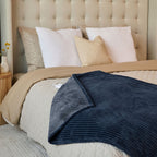 Sunbeam Heated Big Blue Throw Blanket Textured Velvet 4 Heat Settings 50x70