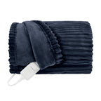 Sunbeam Heated Big Blue Throw Blanket Textured Velvet 4 Heat Settings 50x70
