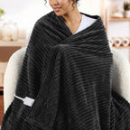Sunbeam Heated Black Throw Blanket Textured Velvet 4 Heat Settings50x70