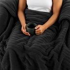 Sunbeam Heated Black Throw Blanket Textured Velvet 4 Heat Settings50x70