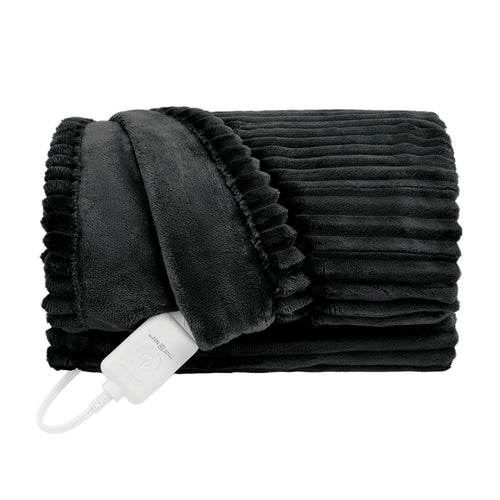 Sunbeam Heated Black Throw Blanket Textured Velvet 4 Heat Settings50x70