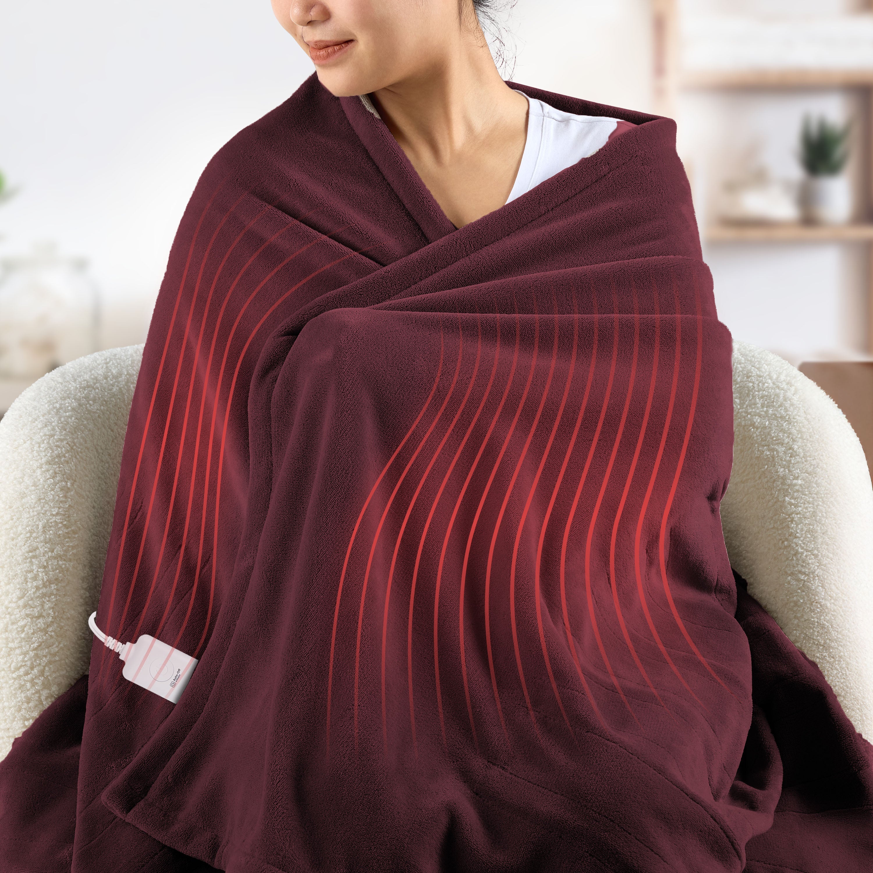 Sunbeam Heated Infrared Windsor Wine Throw Blanket Microplush 4 Heat 50x60