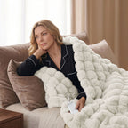 Sunbeam Heated Cream Throw Bubble Faux Fur Luxury Collection 4 Heat Settings 50x70