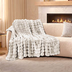 Sunbeam Heated Cream Throw Bubble Faux Fur Luxury Collection 4 Heat Settings 50x70