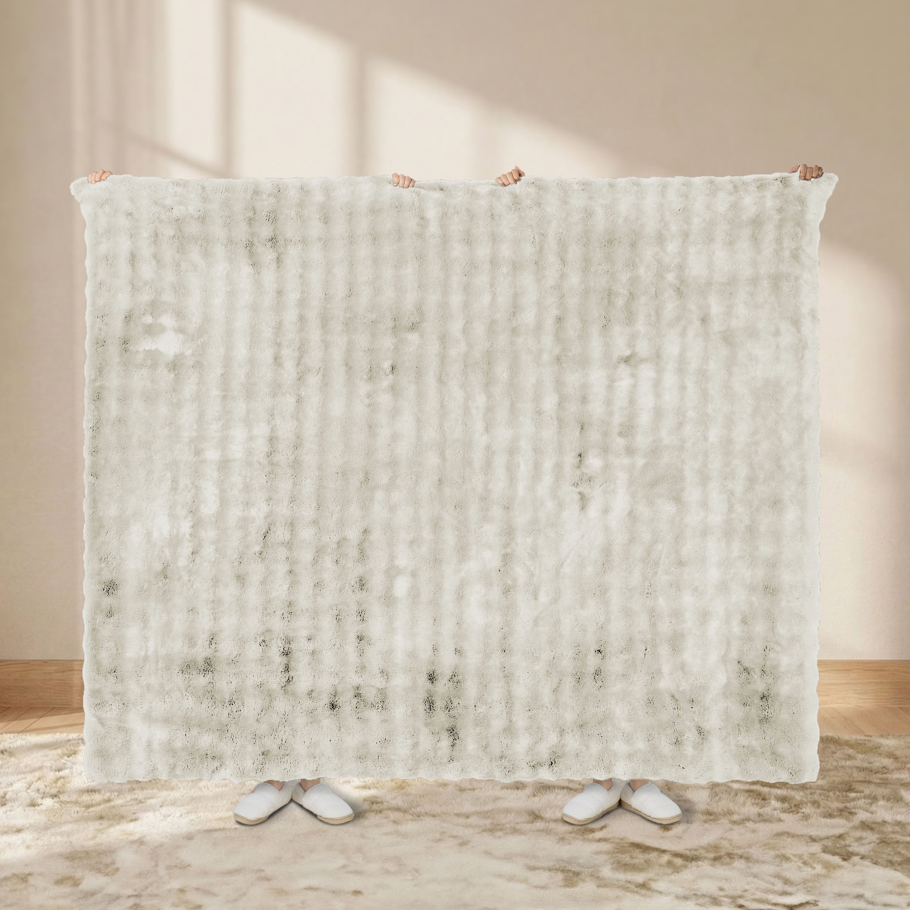 Sunbeam Heated Cream Throw Bubble Faux Fur Luxury Collection 4 Heat Settings 50x70