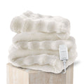 Sunbeam Heated Cream Throw Bubble Faux Fur Luxury Collection 4 Heat Settings 50x70