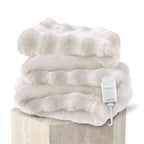 Sunbeam Heated Cream Throw Bubble Faux Fur Luxury Collection 4 Heat Settings 50x70