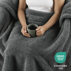 Sunbeam Heated Throw Blanket Arctic Plush Eco Quick Control 4 Heat Greystone 50x60