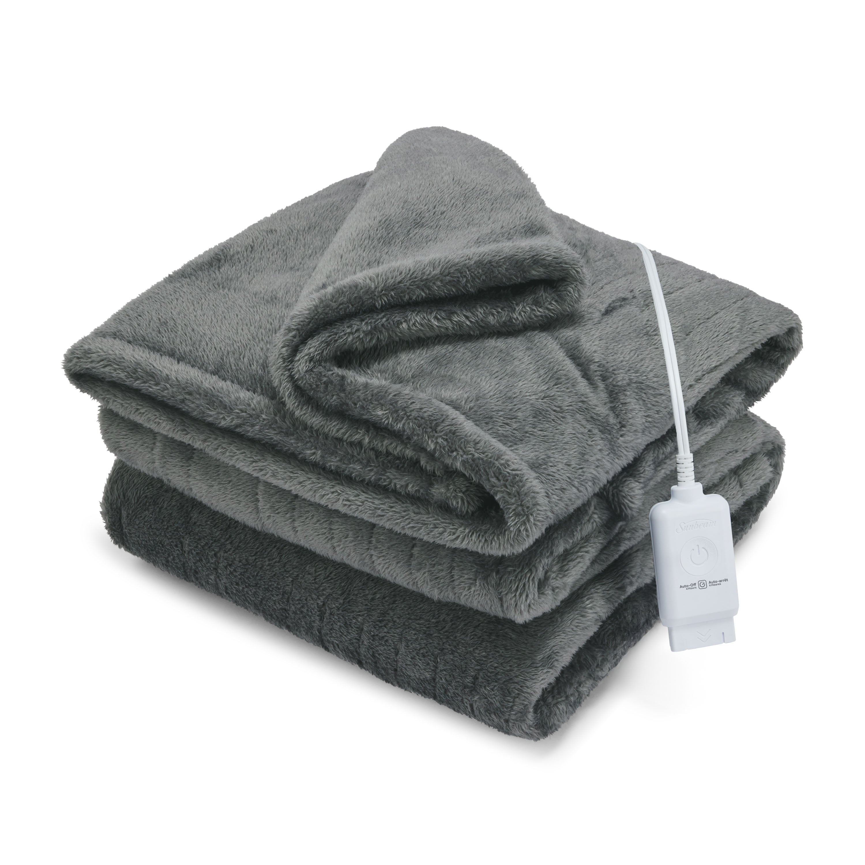 Sunbeam Heated Throw Blanket Arctic Plush Eco Quick Control 4 Heat Greystone 50x60