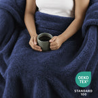 Sunbeam Heated Throw Blanket Arctic Plush Eco Quick Control 4 Heat Navy 50x60