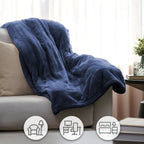Sunbeam Heated Throw Blanket Arctic Plush Eco Quick Control 4 Heat Navy 50x60
