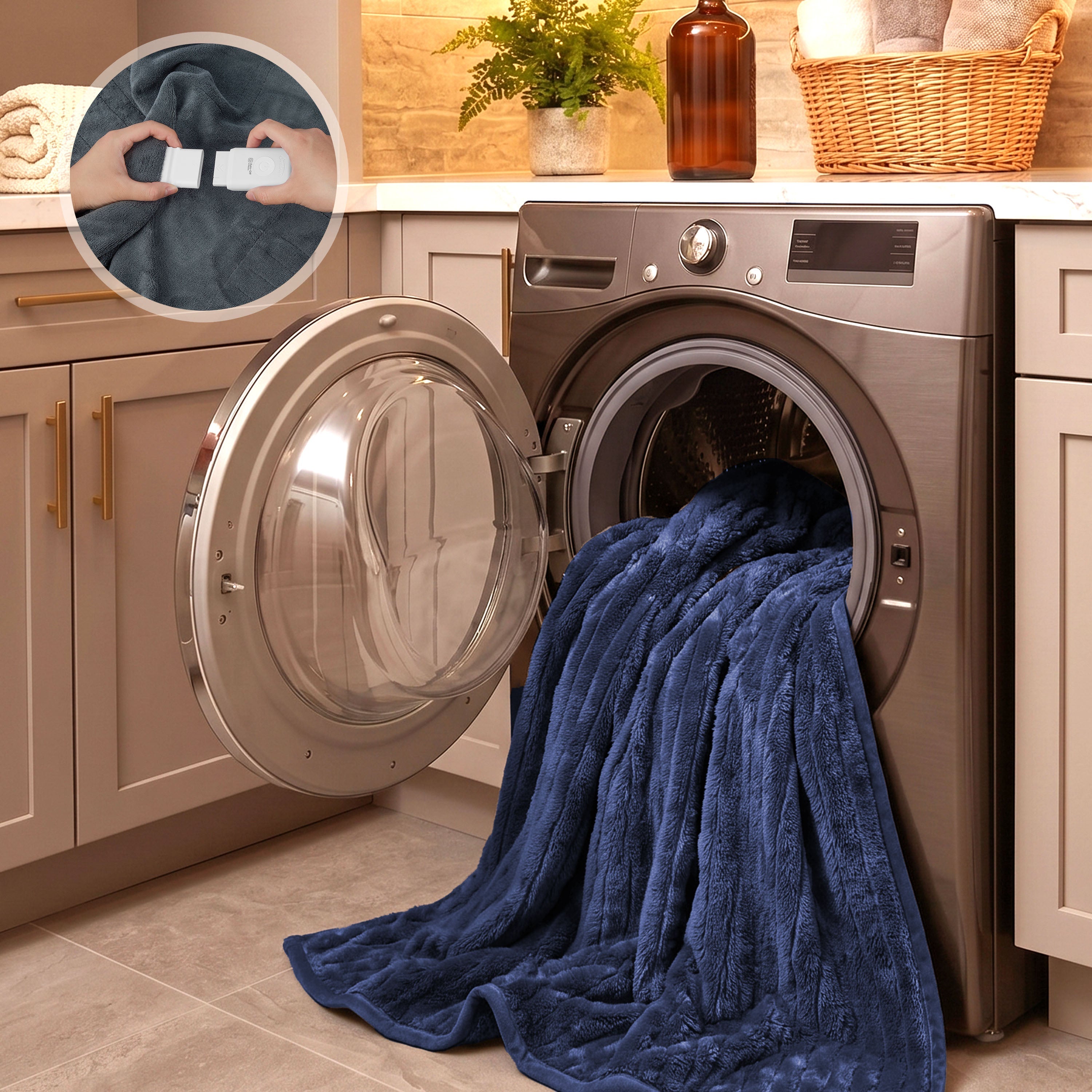 Sunbeam Heated Throw Blanket Arctic Plush Eco Quick Control 4 Heat Navy 50x60