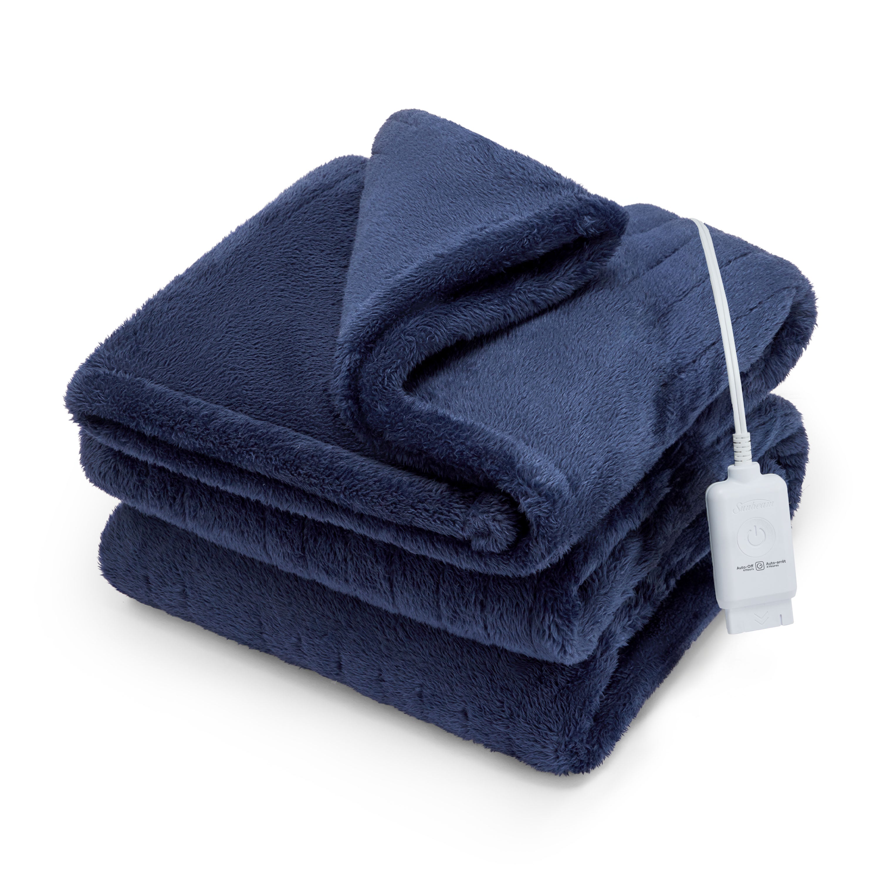 Sunbeam Heated Throw Blanket Arctic Plush Eco Quick Control 4 Heat Navy 50x60