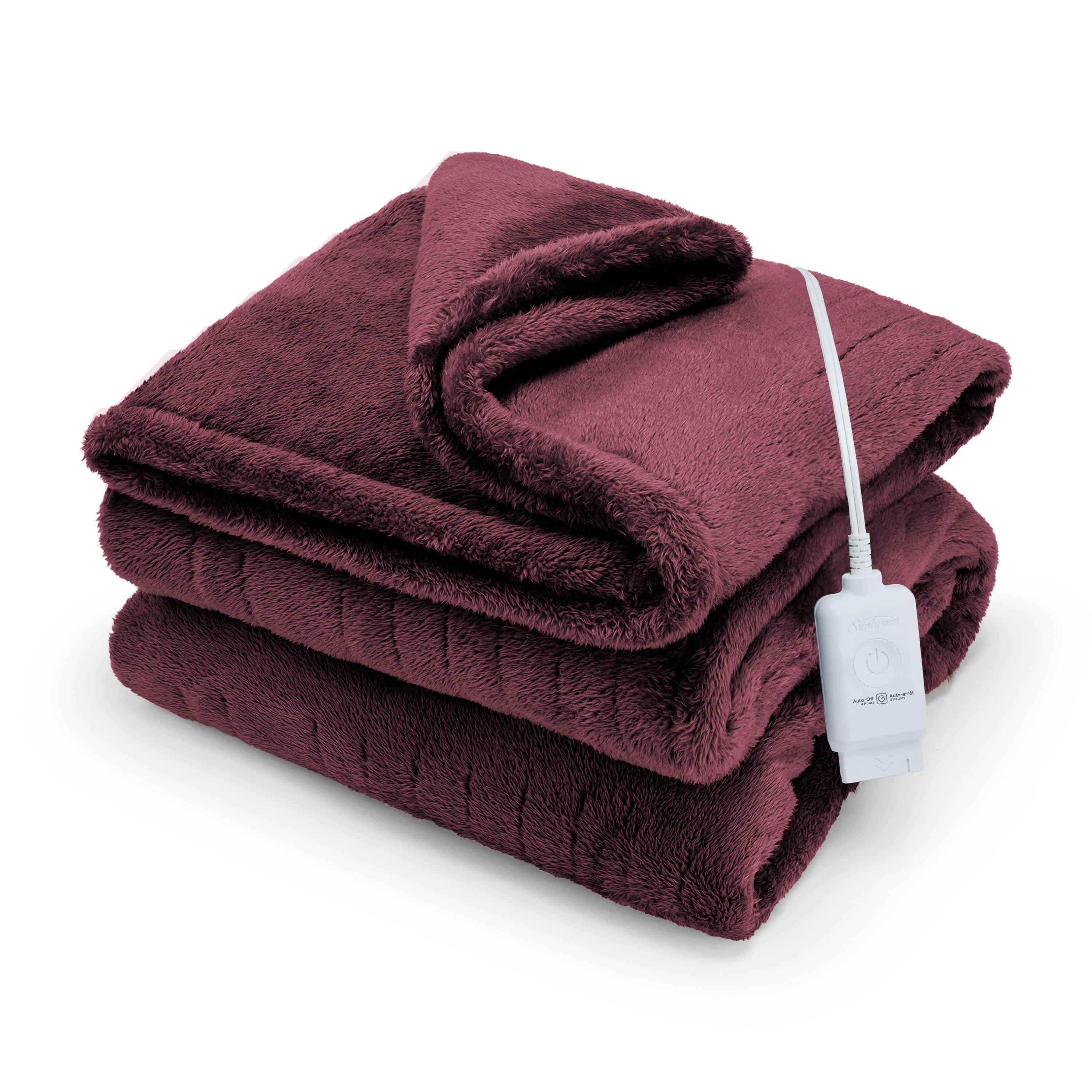 Sunbeam Heated Throw Blanket Arctic Plush Eco Quick Control 4 Heat Burgundy 50x60