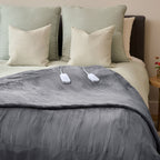 Sunbeam Heated Slate Gray Blanket Velvet 12 Heat Settings Full/